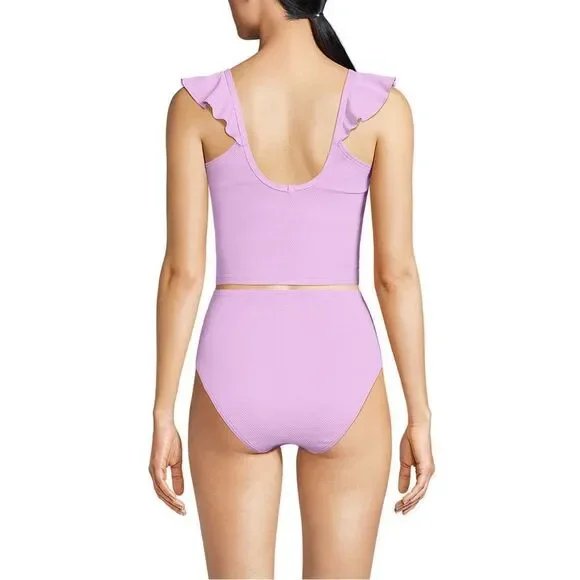 Land's End Two Piece Pique Ruffle Midkini Hi waist bottoms Wild Lilac size Med